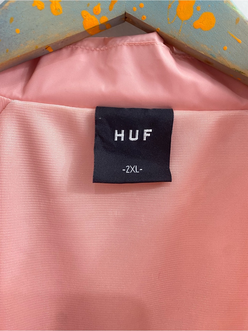 HUF Jacket Men 2XL Pink Nylon Snap Button Waterproof Lightweight Windbreaker - Picture 3 of 10